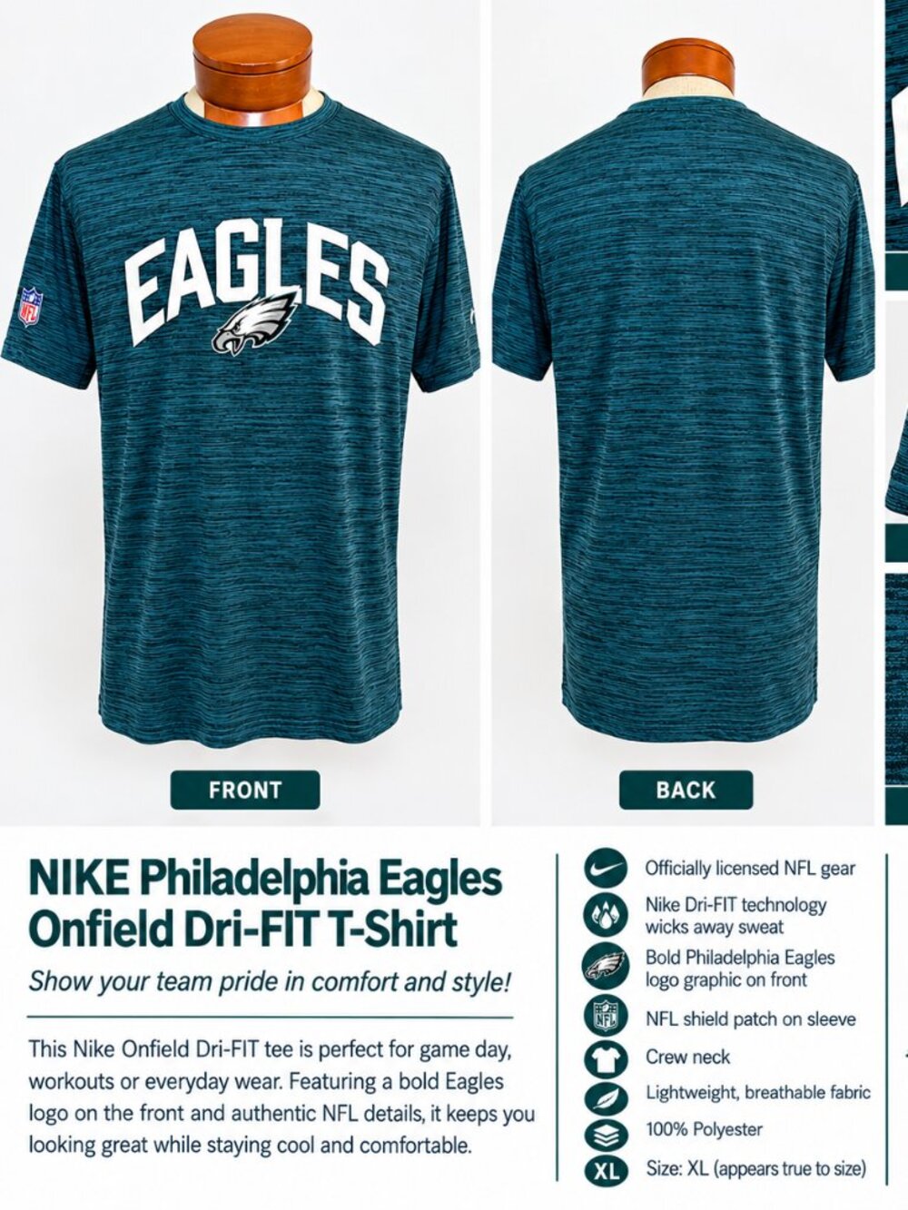 Nike Philadelphia Eagles Onfield Dri-FIT T-Shirt Men’s XL Teal NFL Football